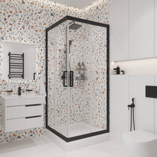 Душевой уголок CeramaLux CL902-90B 90x90, профиль черный матовый, стекло прозрачное