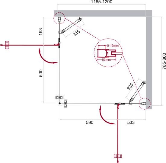 Душевой уголок BelBagno Kraft AH-22-120/80-C-Cr R
