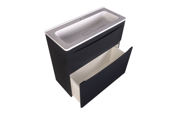 Тумба с раковиной Style Line Бергамо мини 80 2 ящика Люкс антискрейтч черная, Plus напольная