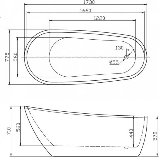 Акриловая ванна BelBagno BB15 173 см