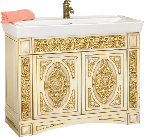 Тумба под раковину Misty Беатрис 100 бежевая, патина