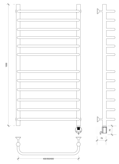 Полотенцесушитель электрический Secado Мерида 4 100/50 R, хром