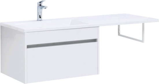 Тумба с раковиной Aquanet Токио 130 L белая подвесная, 1 ящик