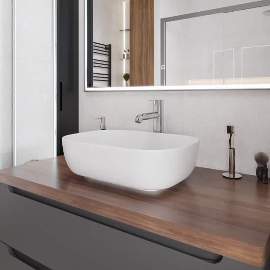 Тумба с раковиной Stworki Берген 100 серая с темной столешницей, Moduo 50 Square