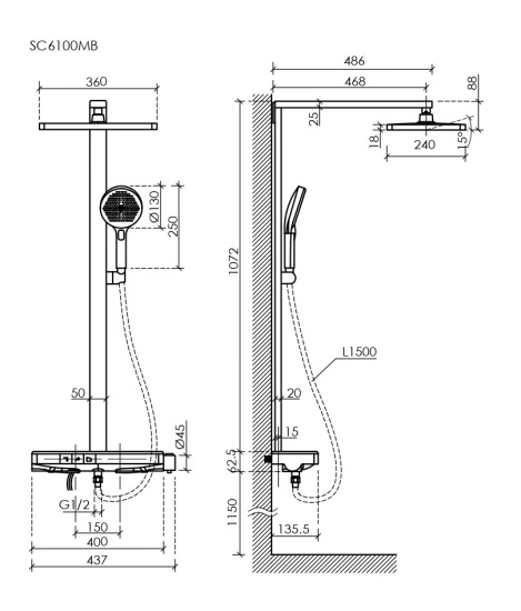 Душевая стойка Sancos Vos SC6100MB термостат, черная матовая