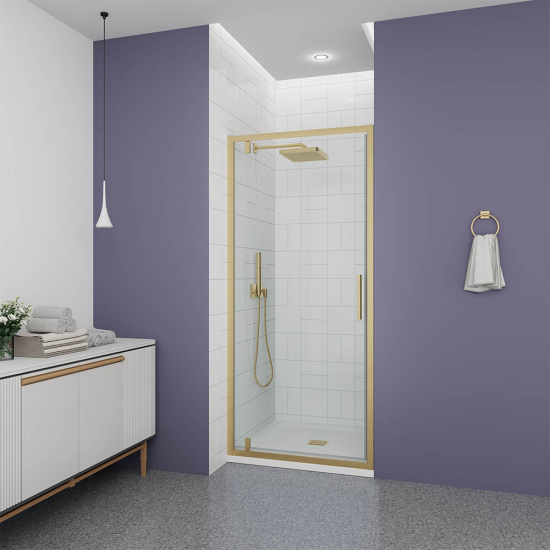 Душевая дверь в нишу Veconi Ottimo P30 G OP30G-70-01-C9, профиль золото брашированное, стекло прозрачное
