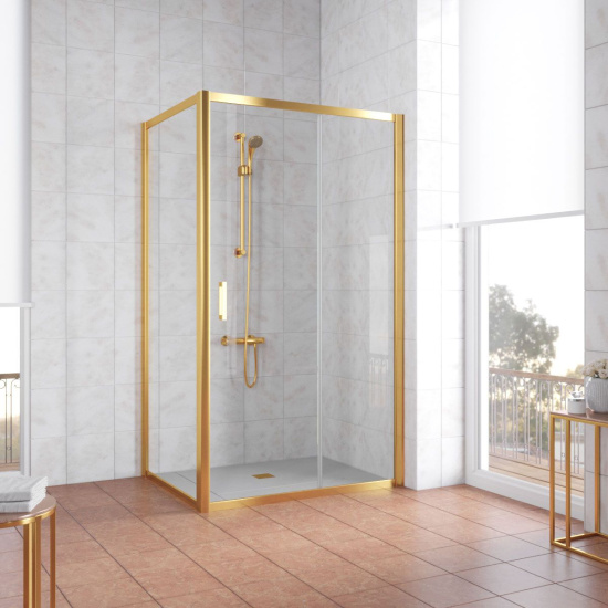 Душевой уголок Vegas Glass ZP+ZPV 100*70 09 01 профиль золото, стекло прозрачное