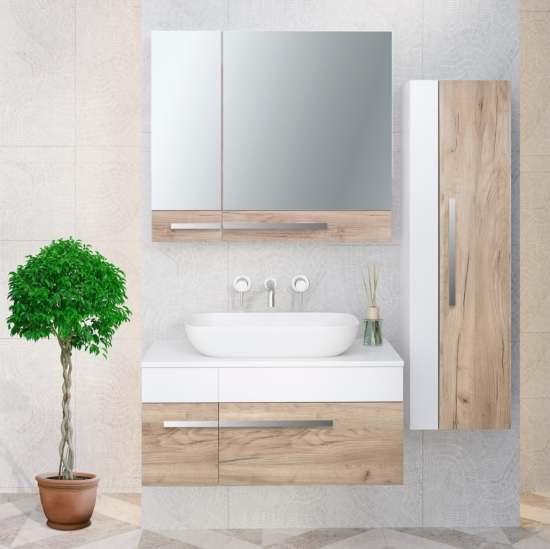 Тумба с раковиной Runo Вудлайн 100 крафтовый дуб, раковина  Infinity 60