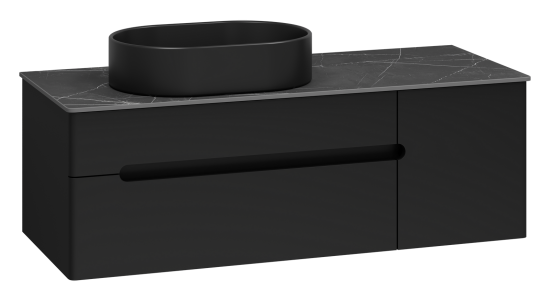 Тумба под раковину Misty Роял 120 черная подвесная, со столешницей