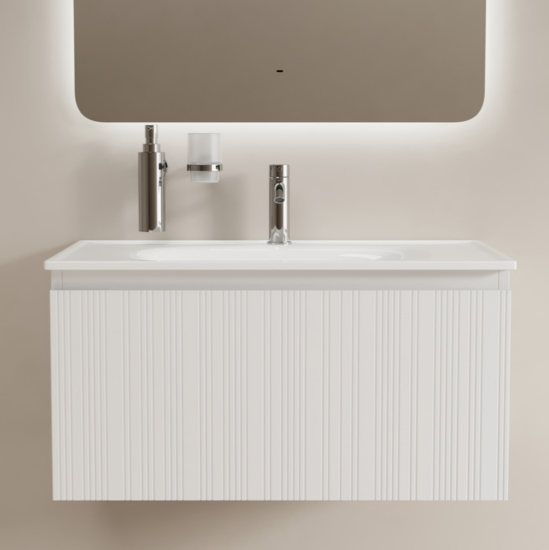 Тумба с раковиной Sancos Code 80 подвесная, белая матовая, раковина белая