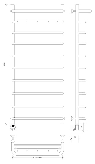 Полотенцесушитель электрический Secado Мерида 1 КСП 120/40 L, хром
