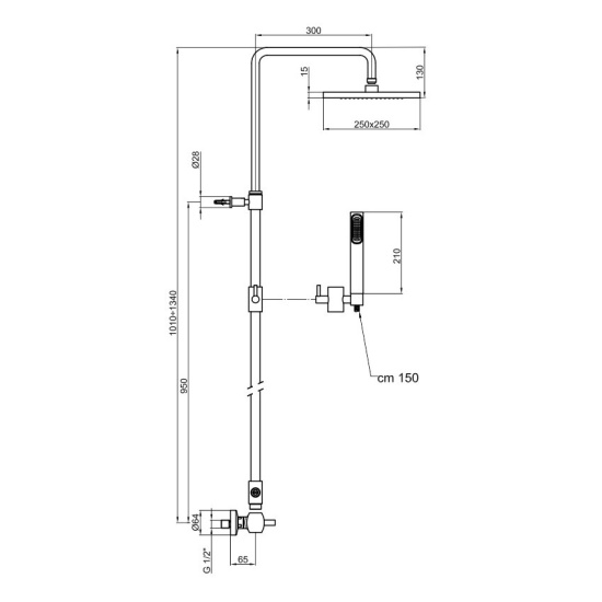 Душевая стойка Webert Azeta AZ870110015METAL, хром