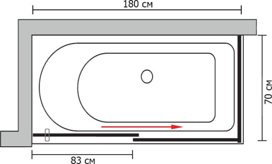 Шторка на ванну GuteWetter Slide Part GV-863B правая 180x70 см стекло бесцветное, профиль хром