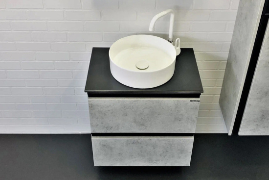 Мебель для ванной Comforty Эдинбург 60-2 подвесная, бетон светлый, раковина 9111