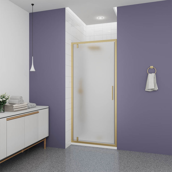 Душевая дверь в нишу Veconi Ottimo P30 G OP30G-80-07-C9, профиль золото брашированное, стекло матовое