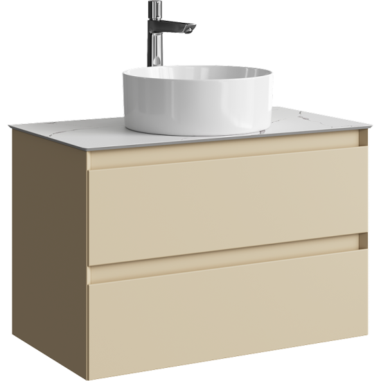 Тумба с раковиной Aqwella 5 stars Geometria 80 подвесная 2 ящика, морская дюна, столешница белый мрамор