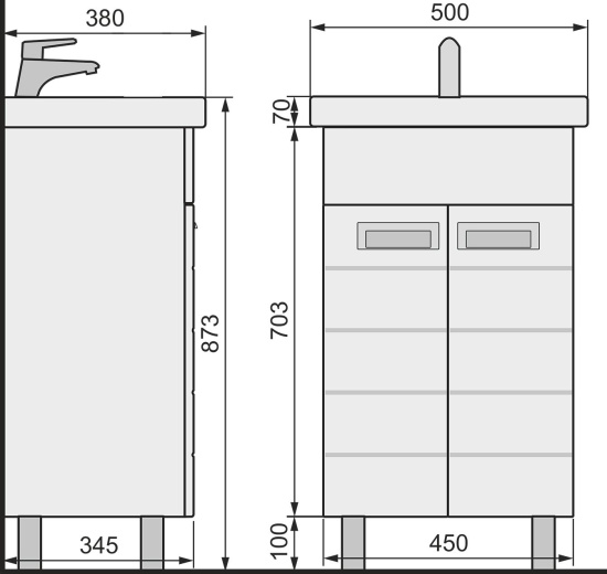 Тумба с раковиной Raval Kub 50 белая, напольная
