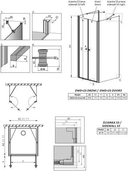 Душевой уголок Radaway EOS DWD+2S 80x75