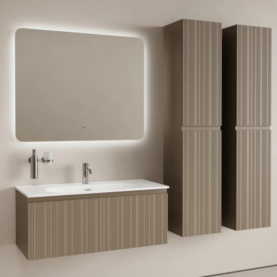 Тумба с раковиной Sancos Code 100 подвесная, серо-бежевая, раковина белая