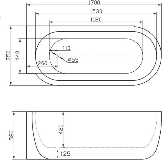 Акриловая ванна BelBagno BB11 170 см