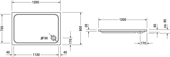 Поддон для душа Duravit D-code 120х80, с сифоном и ножками