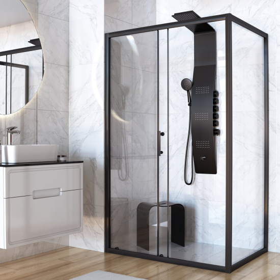 Душевой уголок Taliente TA-N-150-09-1CB, профиль черный матовый, стекло прозрачное