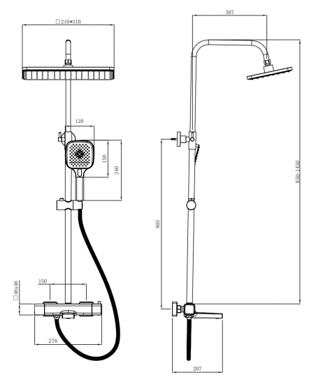 Душевая стойка Esko Steel Black STT3054Black с термостатом