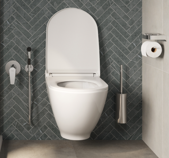Унитаз подвесной STWORKI Rotenburg WH52 безободковый + инсталляция Geberit Duofix Delta 458.124.21.1 3 в 1 с кнопкой