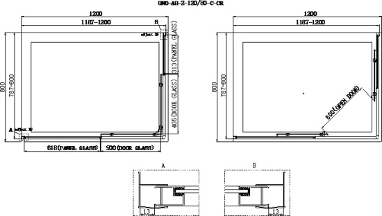Душевой уголок BelBagno Uno-AH-2-120/80-C-Cr