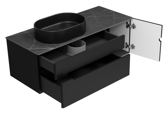 Тумба под раковину Misty Роял 120 черная подвесная, со столешницей