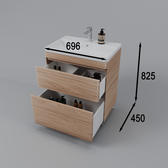 Тумба с раковиной Style Line Атлантика 70 Люкс ясень перламутр, Plus напольная