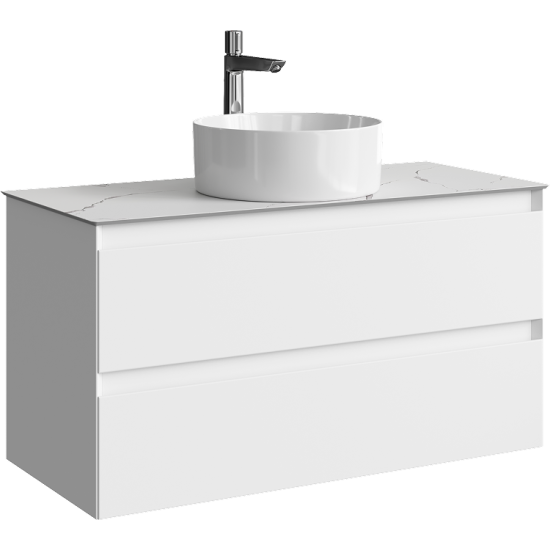 Тумба с раковиной Aqwella 5 stars Geometria 100 подвесная 2 ящика, белая, столешница белый мрамор