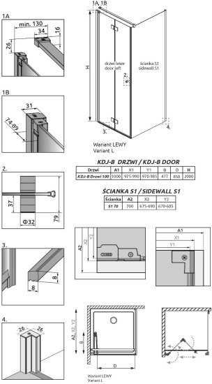 Душевой уголок Radaway Nes KDJ B 100x70 L