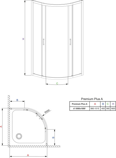 Душевой уголок Radaway Premium Plus A 100x190 прозрачное стекло