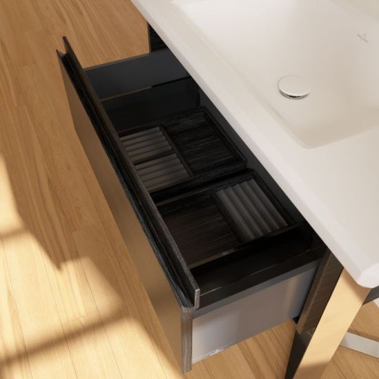 Тумба с раковиной Villeroy & Boch Antheus 100 black ash, с подставкой из глянцевой стали