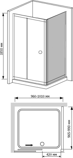 Душевой уголок RGW Classic CL-45 (960-1010)x1000x1850 стекло шиншилла