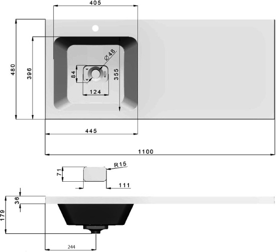 Мебель для ванной Raval Forte 110 L, под стиральную машину