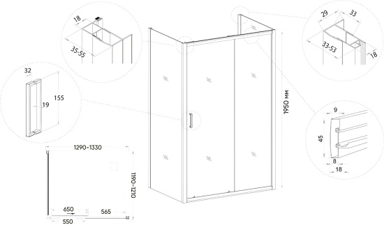 Душевой уголок Veconi Rovigo RV-046B 130x120