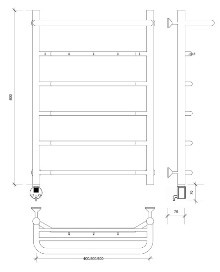 Полотенцесушитель электрический Secado Агата 1 КСП 80/60 L, хром