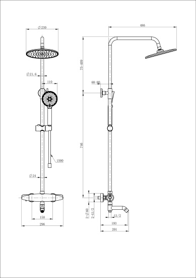 Душевая стойка Wonzon & Woghand Capsule WW-B3031-A3-MW с термостатом