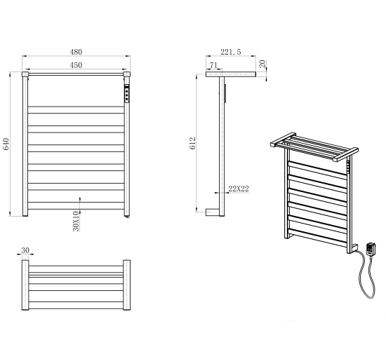 Полотенцесушитель электрический Wonzon & Woghand Frankfurt WW-A1026-CR
