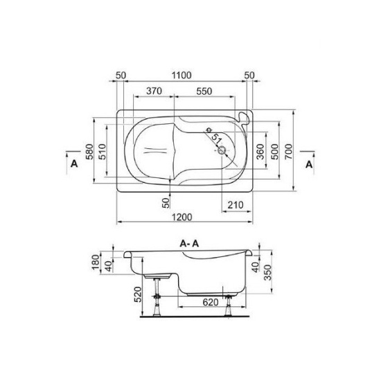 Акриловая ванна Polyagram LION 120х70 см сидячая