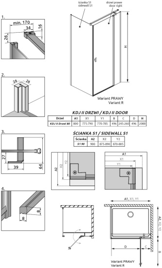 Душевой уголок Radaway Nes Black KDJ II 80x90 R