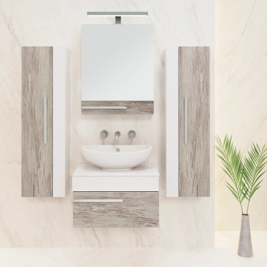 Тумба с раковиной Runo Вудлайн 65, скандинавский дуб, раковина Гамма 56