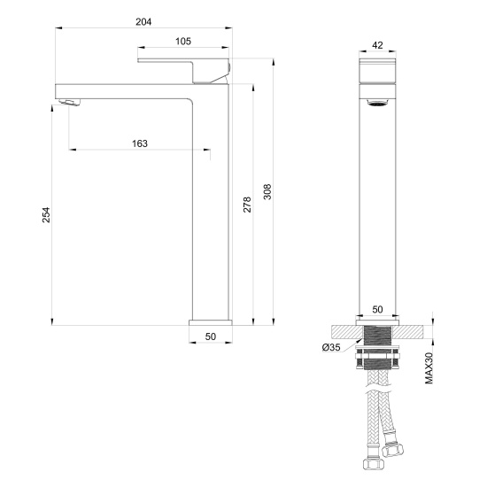 Смеситель для раковины Wonzon & Woghand Cube WW-88239016-MB высокий