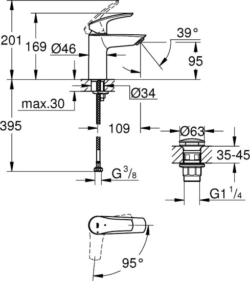 Смеситель для раковины Grohe Eurosmart 23924003