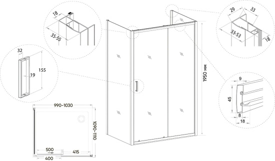 Душевой уголок Veconi Rovigo RV-046B 100x110