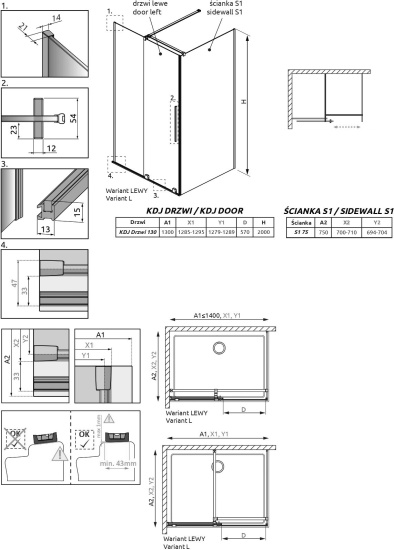 Душевой уголок Radaway Furo Black KDJ 130x75 L