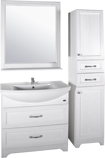 Тумба с раковиной ASB-Woodline Берта 85 белая, патина серебро