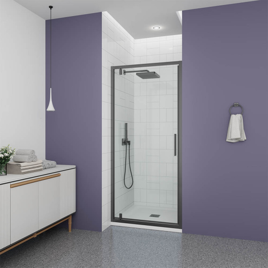 Душевая дверь в нишу Veconi Ottimo P30 GR OP30GR-80-01-C9, профиль графит брашированный, стекло прозрачное